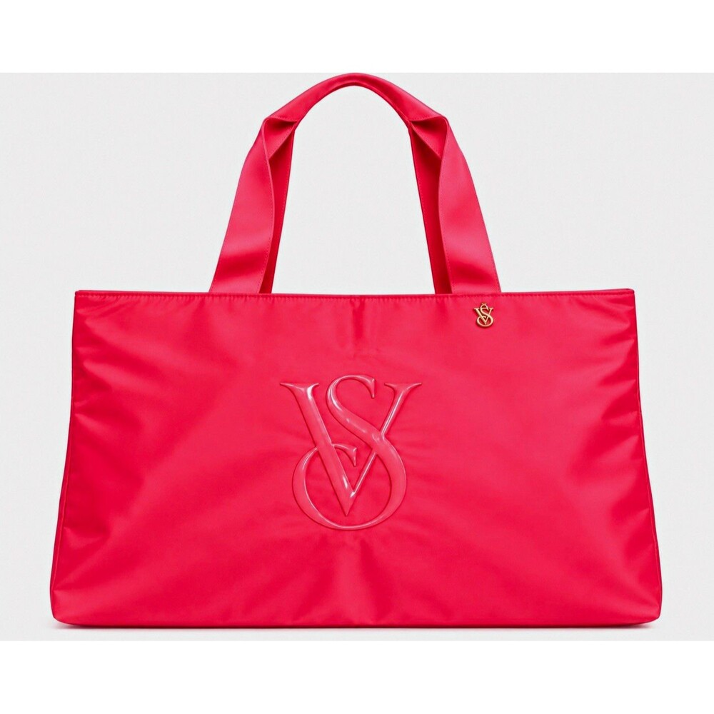 Victoria’s Secret Monogram Logo Large Coral pink satin Tote Bag NWT